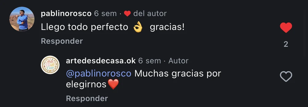 Comentario de @pablinorosco en Instagram: Llegó todo perfecto 👌 gracias!